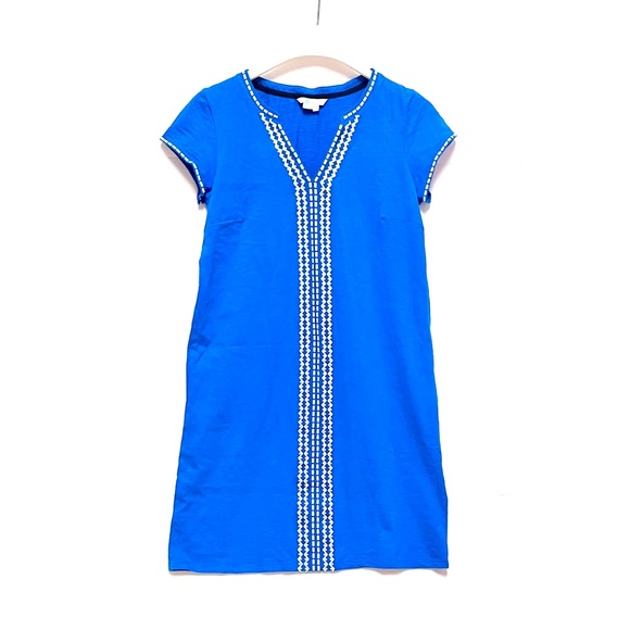Boden Peggy Jersey Embroidered Cotton Knit T-shirt Dress Size 6 Split Neck Blue - Picture 3 of 12
